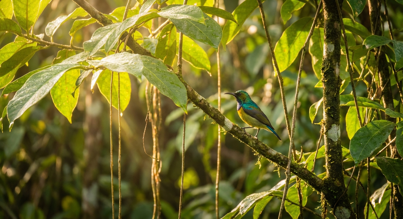 Colorful bird perched on a tropical branch in Siquijor's forest canopy