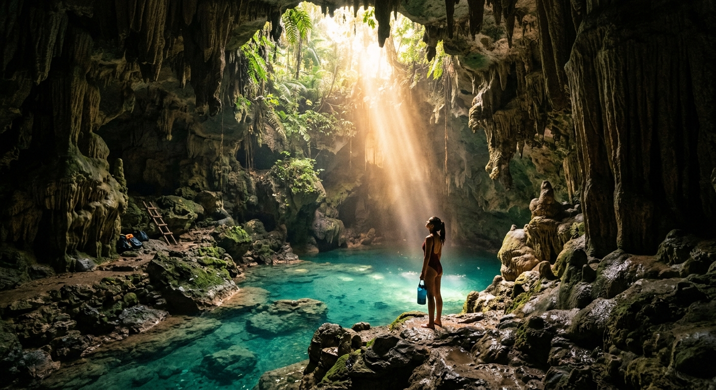Cantabon Cave in Siquijor featuring an underground river pool with natural light