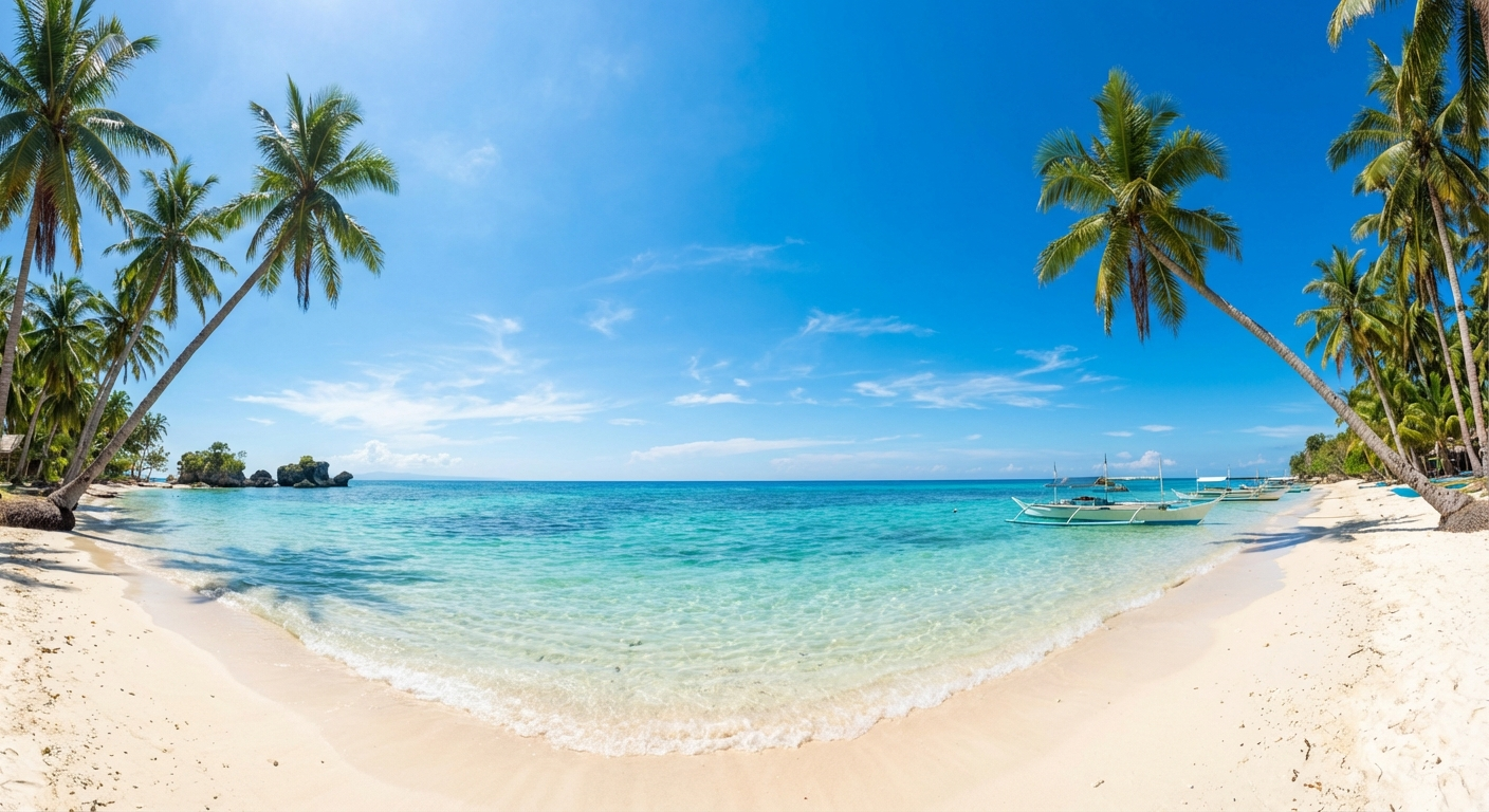 Crystal clear turquoise waters and white sand beach in Siquijor during February dry season