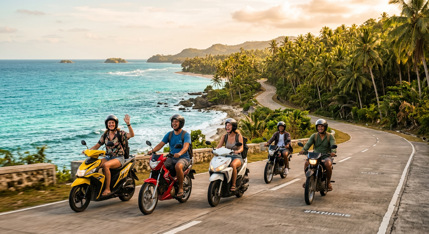 Group of friends enjoying a beach day on Siquijor Island Philippines