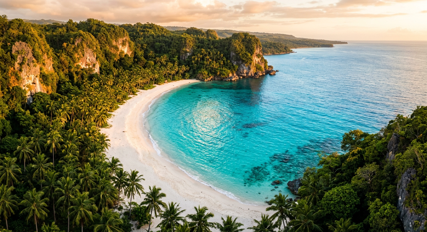 A secluded white sand beach in Siquijor with turquoise water and limestone cliffs