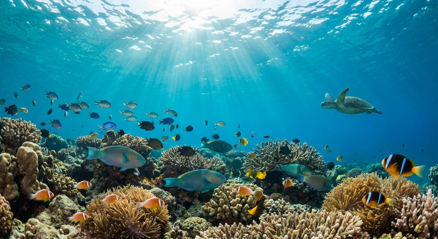 Colorful coral reef and tropical fish in crystal clear Siquijor waters